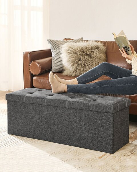 SONGMICS összecsukható tároló ülőpad 110 x 38 x 38 cm műlen sötétszürke