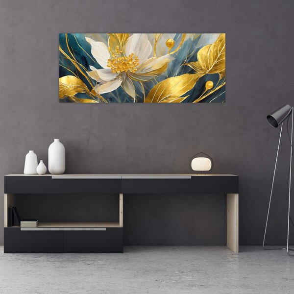 Kép - Festmény arany virágok (120x50 cm)