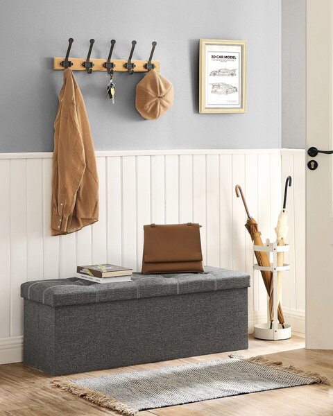 SONGMICS összecsukható tároló ülőpad 110 x 38 x 38 cm műlen sötétszürke