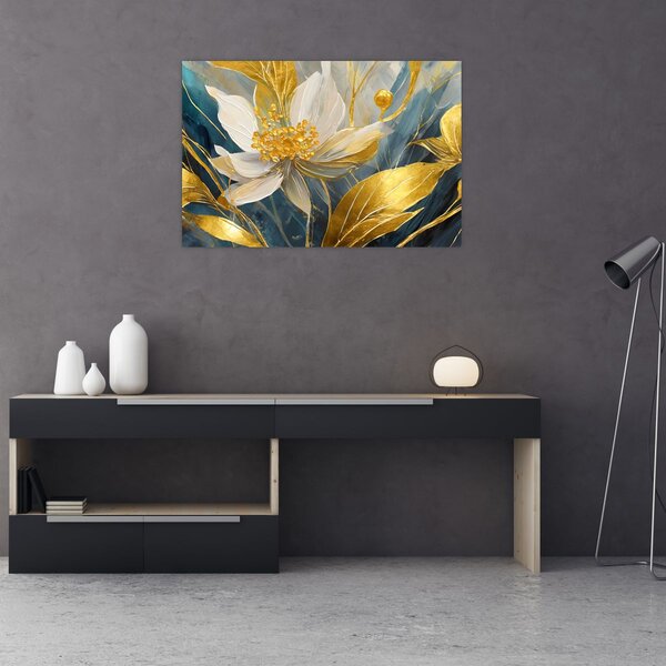 Kép - Festmény arany virágok (90x60 cm)