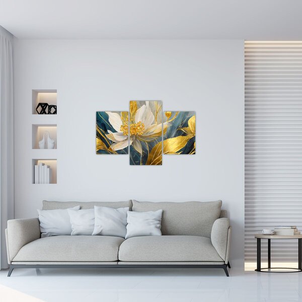 Kép - Festmény arany virágok (90x60 cm)