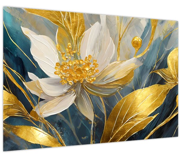 Kép - Festmény arany virágok (90x60 cm)