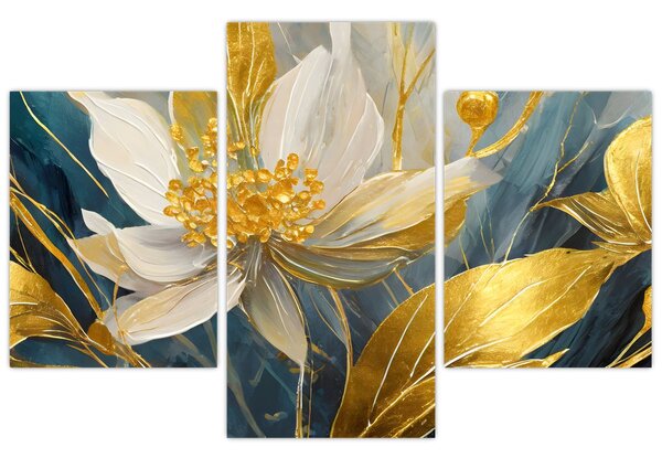 Kép - Festmény arany virágok (90x60 cm)
