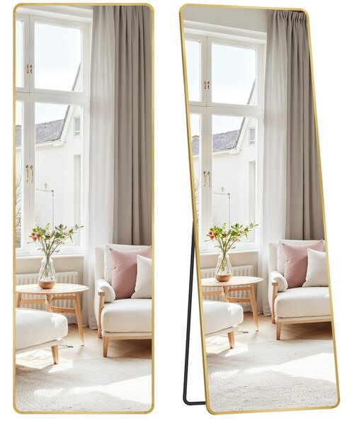 SONGMICS teljes alakos tükör 160 x 50 cm alumínium ötvözet kerettel edzett üveggel halvány arany