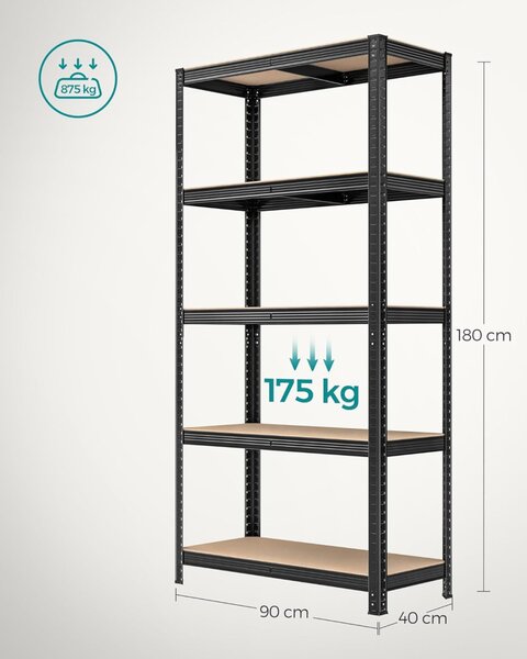 SONGMICS 5-szintes nehéz teherbírású tároló polcrendszer 2 db-os szett acél MDF fekete
