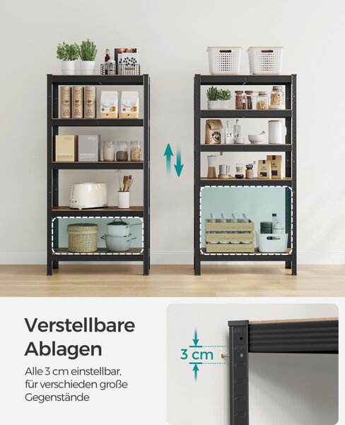 SONGMICS GLR030B01 ipari polcrendszer MDF rusztikus barna és fekete állítható tárolópolcokkal