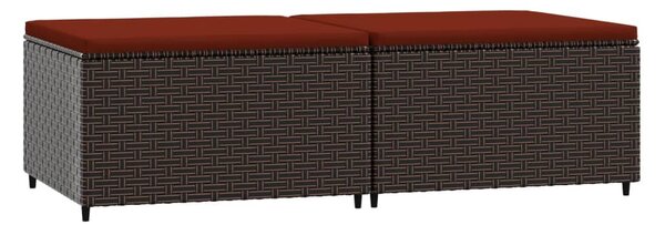2 db barna polyrattan kerti lábtartó párnával