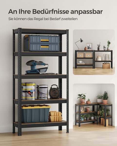 SONGMICS GLR030B01 ipari polcrendszer MDF rusztikus barna és fekete állítható tárolópolcokkal