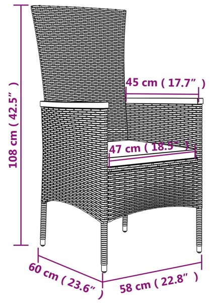 2 db szürke polyrattan kerti szék párnával