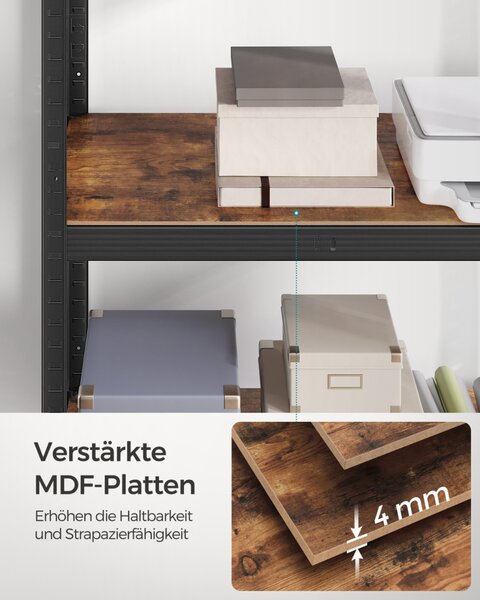 SONGMICS GLR030B01 ipari polcrendszer MDF rusztikus barna és fekete állítható tárolópolcokkal