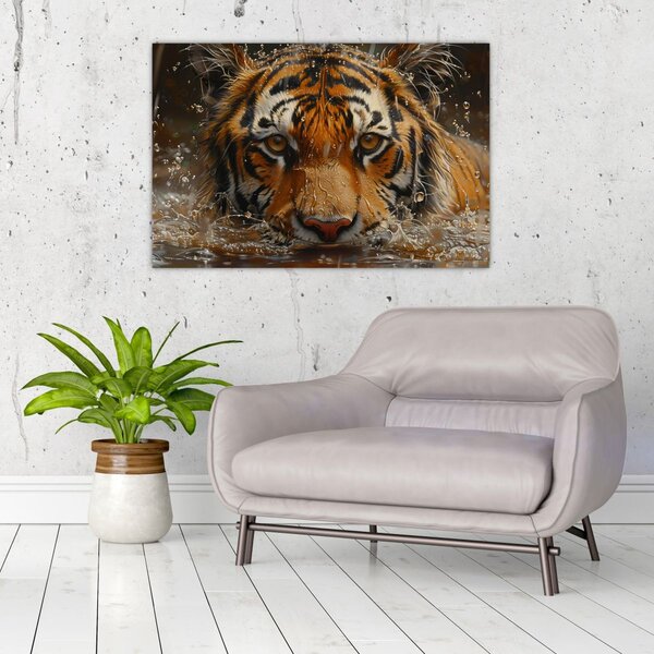 Kép - Portré egy tigris a vízben (90x60 cm)