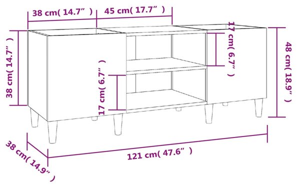 Fekete szerelt fa hanglemezszekrény 121x38x48 cm