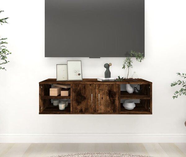 Füstös tölgy színű szerelt fa fali polc 102x30x29 cm