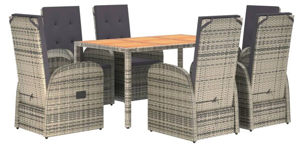 7 részes szürke polyrattan kerti étkezőgarnitúra párnával