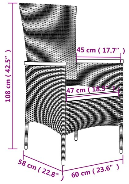 2 db fekete polyrattan kerti szék párnával