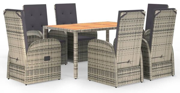 7 részes szürke polyrattan kerti étkezőgarnitúra párnával