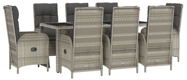 9 részes szürke polyrattan kerti étkezőgarnitúra párnával