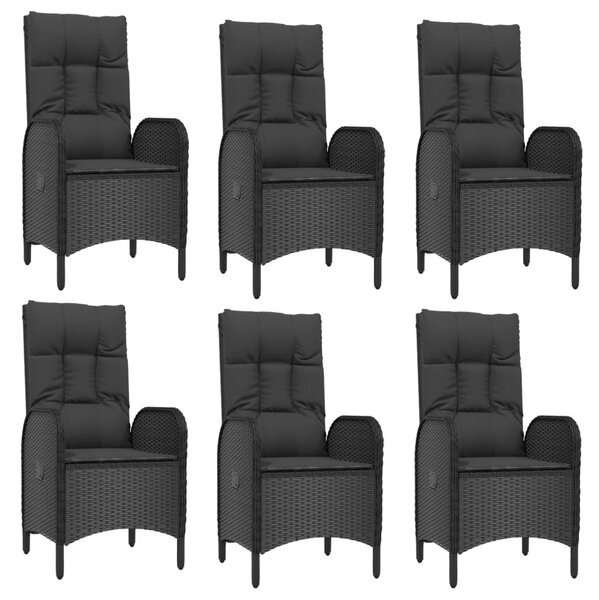 7 részes fekete és szürke polyrattan kerti étkezőszett párnával