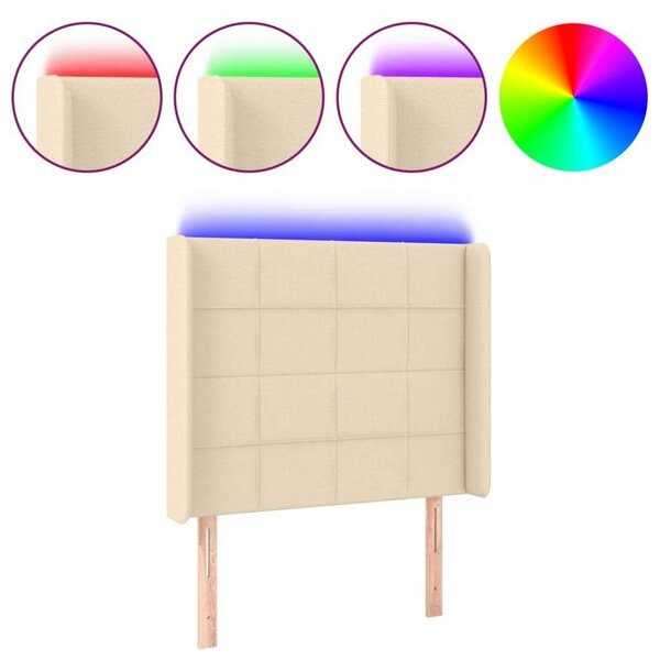 VidaXL LED-es Ágyfejtámla - Krémszínű Szövet - 103x16x118/128cm