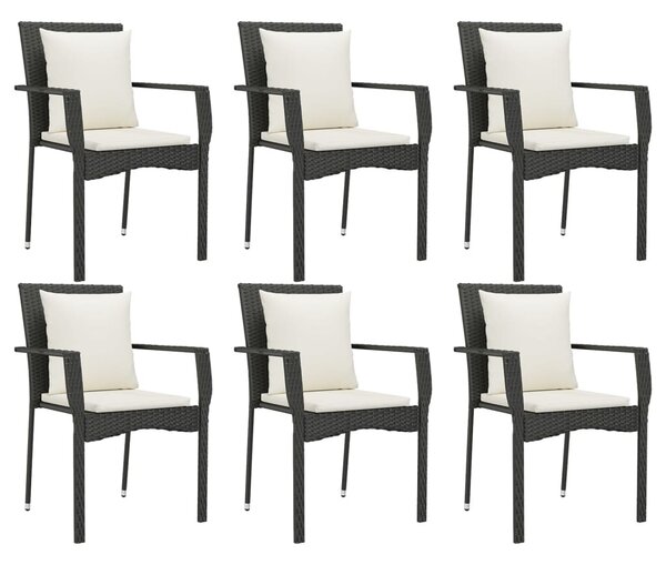 7 részes fekete polyrattan kerti étkezőgarnitúra párnával