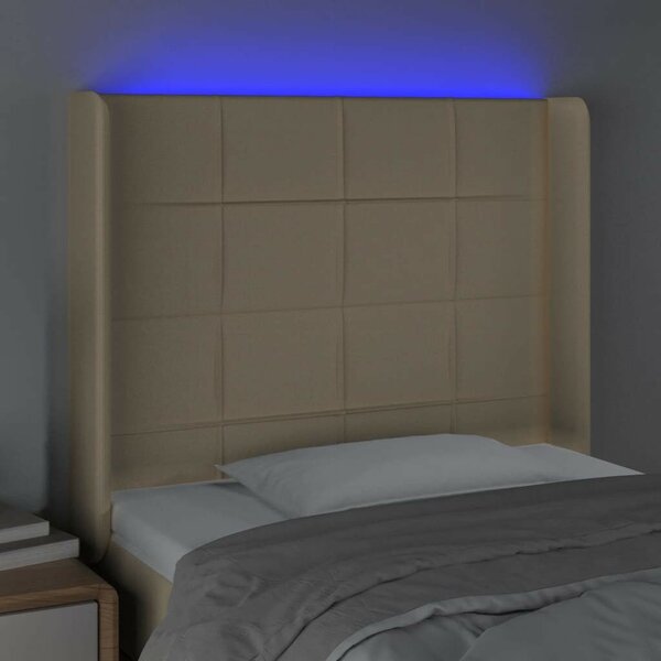 VidaXL LED-es Ágyfejtámla - Krémszínű Szövet - 103x16x118/128cm