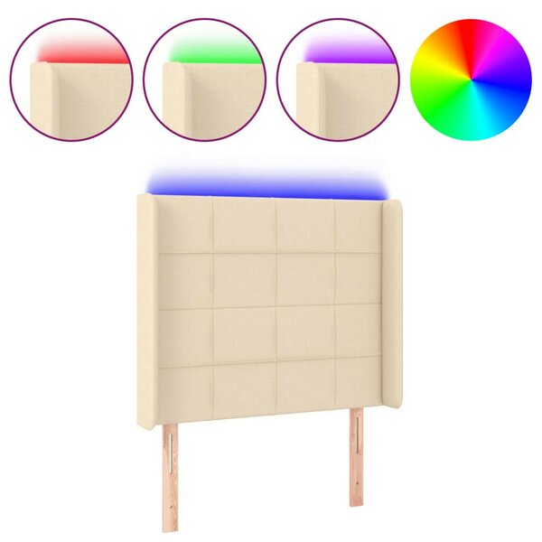 VidaXL LED-es Ágyfejtámla - Krémszínű Szövet - 103x16x118/128cm
