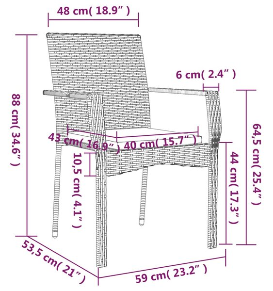 4 db fekete polyrattan kerti szék párnával