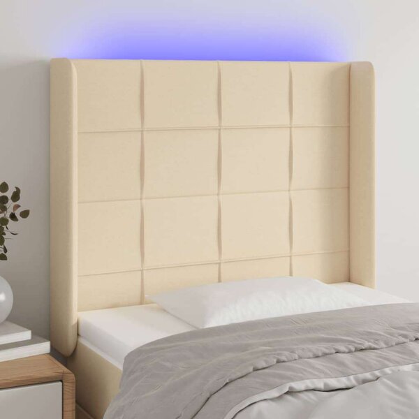 VidaXL LED-es Ágyfejtámla - Krémszínű Szövet - 103x16x118/128cm
