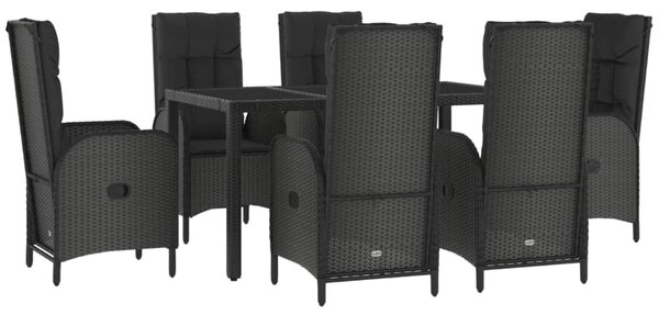 7 részes fekete és szürke polyrattan kerti étkezőszett párnával