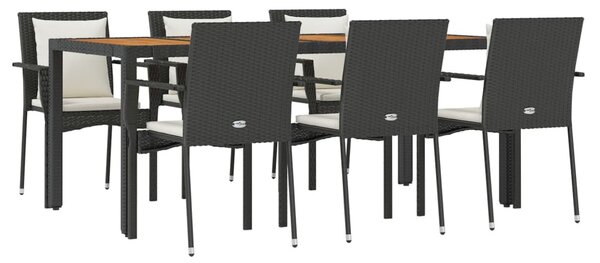 7 részes fekete polyrattan kerti étkezőgarnitúra párnával