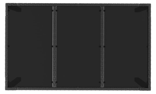 Fekete polyrattan üveglapos kerti asztal 150 x 90 x 75 cm