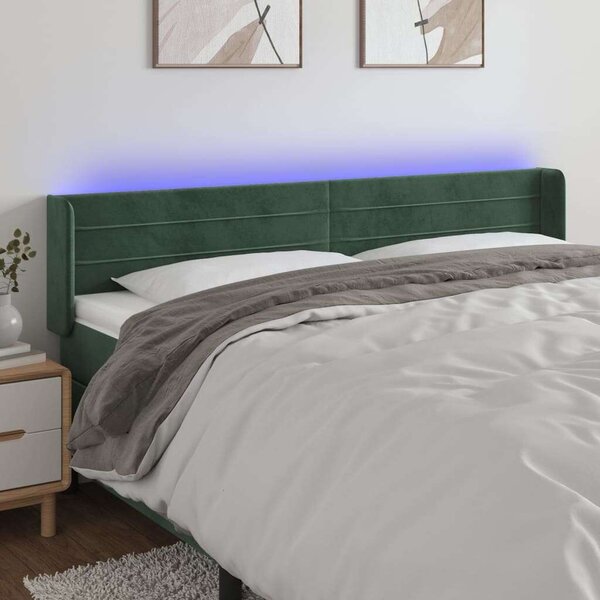VidaXL LED-es Bársony Ágyfejtámla - Sötétzöld - 183cm