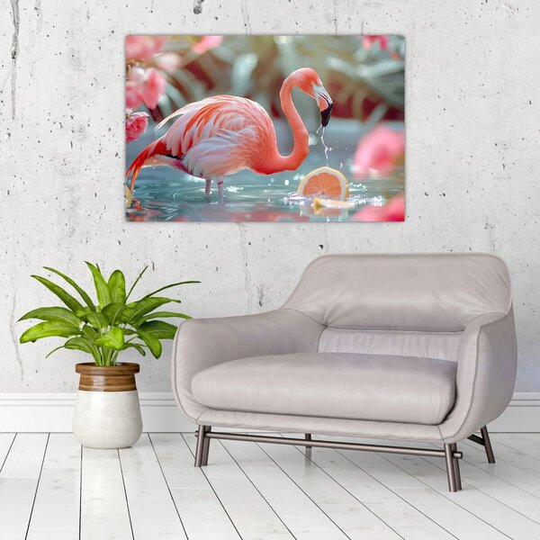 Kép - Flamingó a tóban (90x60 cm)