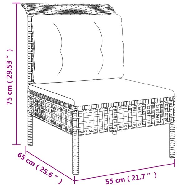 Szürke polyrattan kerti középső kanapé párnával