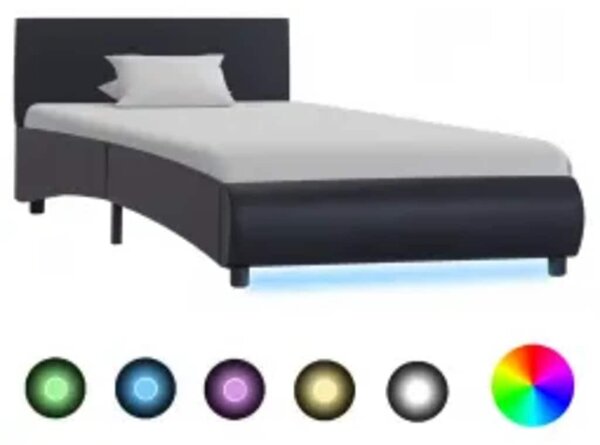 VidaXL fekete LED-es műbőr ágykeret 100 x 200 cm