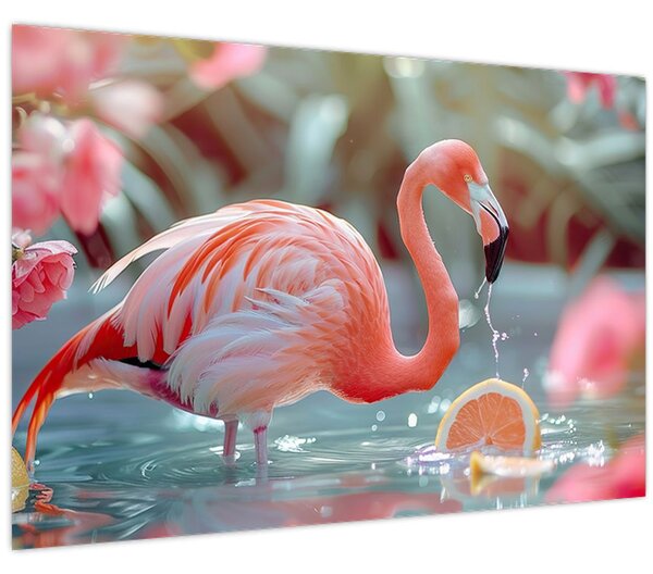 Kép - Flamingó a tóban (90x60 cm)