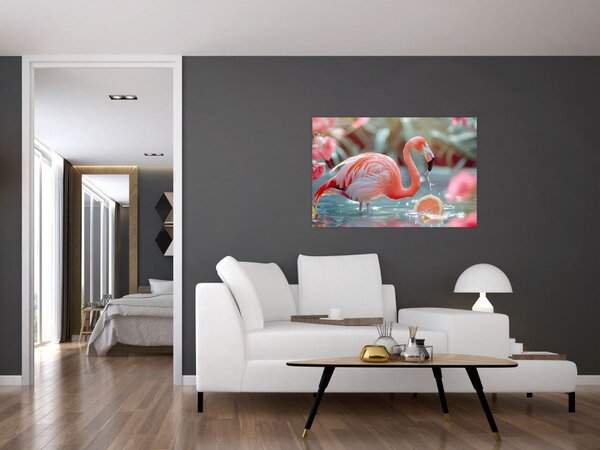 Kép - Flamingó a tóban (90x60 cm)