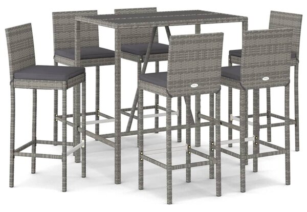 7 részes szürke polyrattan kerti bárszett párnákkal