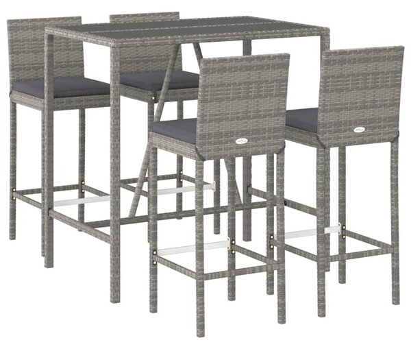 5 részes szürke polyrattan kerti bárszett párnákkal