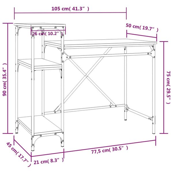 VidaXL Ipari Íróasztal Polcokkal - Sonoma Tölgy - 105x50x90 cm