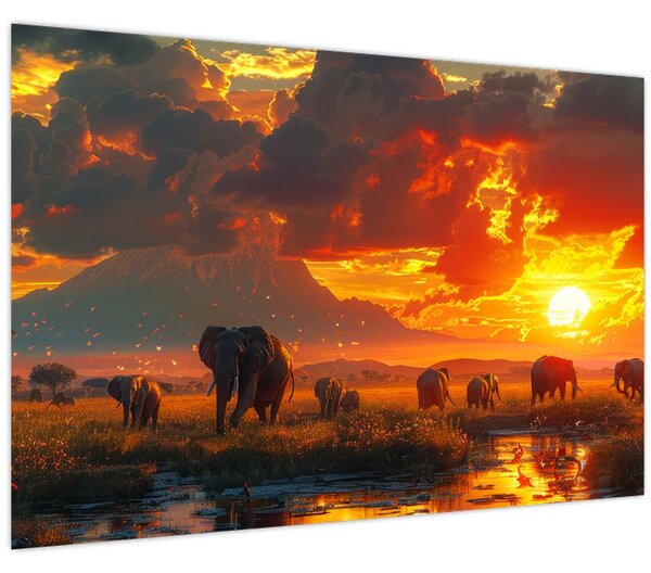 Kép - Elefántcsorda (90x60 cm)