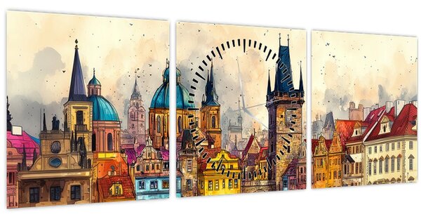 Kép - Ősz a festett városban (órával) (90x30 cm)