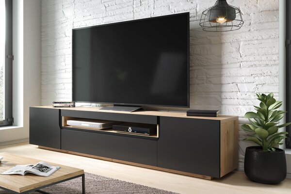 Loftia TV-szekrény 200 cm kétajtós nyitott résszel - artisan / fekete matt