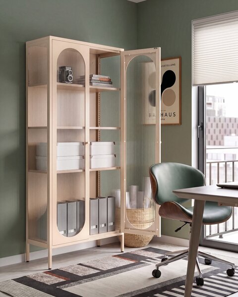 Üveges vitrin FOXTON Fém 80 cm Bézs