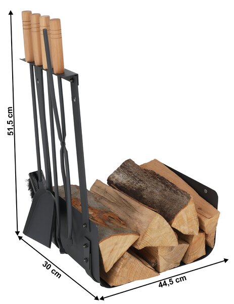 KONDELA Kandalló szerszámok, kovácsoltvas/fa, sötétszürke/természetes, RALFO
