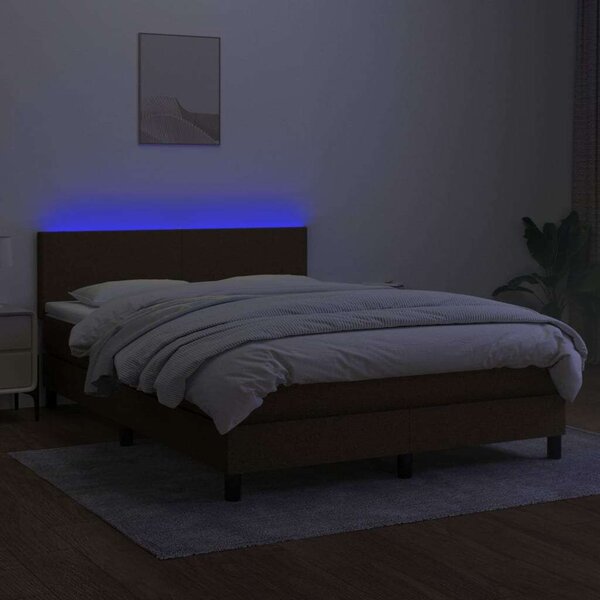 VidaXL Ágy - Barna Szövet - 140x200 cm - LED-es