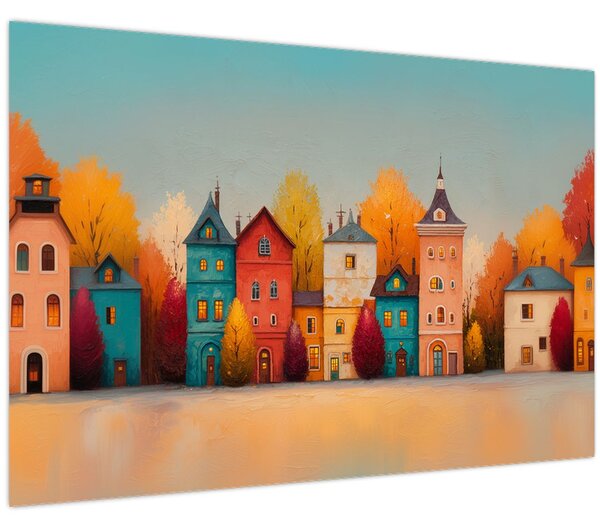 Kép - Őszi falu (90x60 cm)