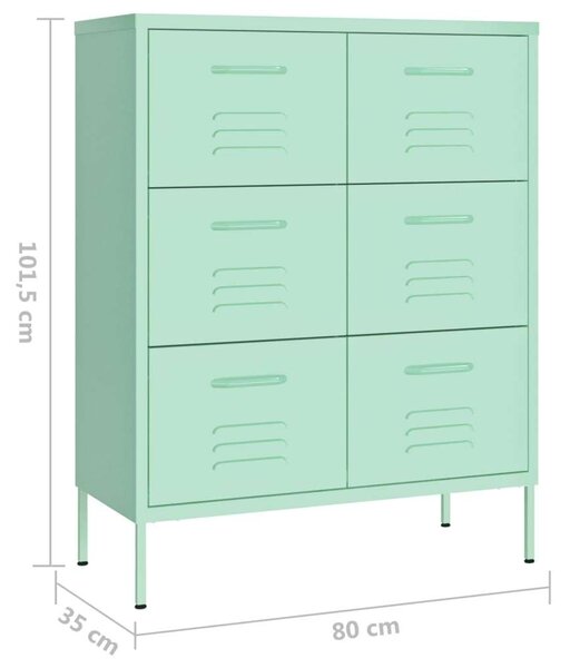VidaXL mentazöld acél fiókos szekrény 80 x 35 x 101,5 cm