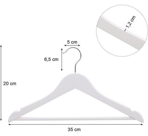 Kis méretű vállfa 35 cm, gyermek ruhaakasztók, 20 db-os csomag, fehér