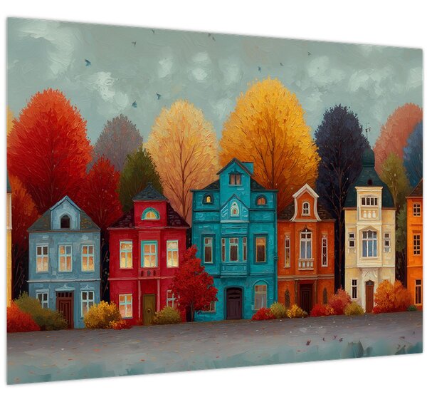 Kép - Festett őszi város (70x50 cm)